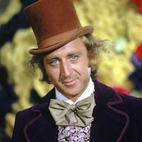 Face of Willy Wonka, white, male,orange top hat